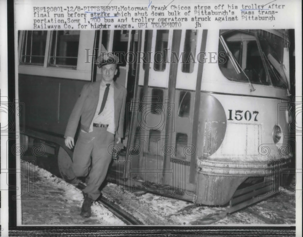 1959 bus driver Frank Chicoa during transit strike, Pittsburgh - Historic Images