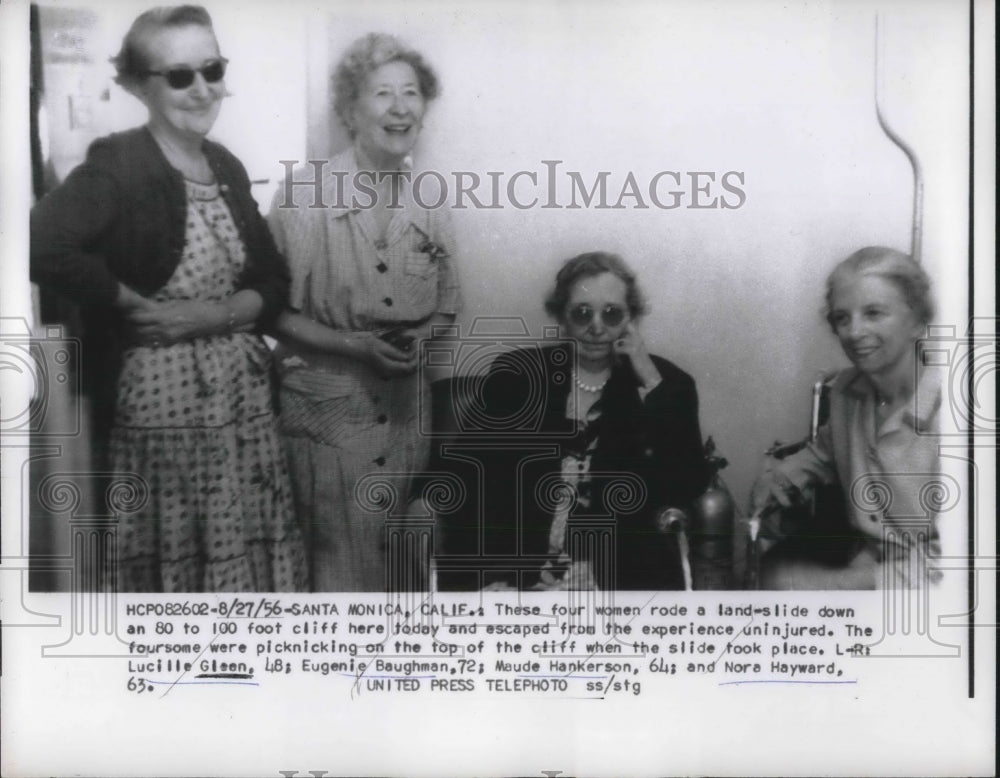 1956 Press Photo Four Women Rode Landslide Down 100 Foot Cliff Uninjured - Historic Images