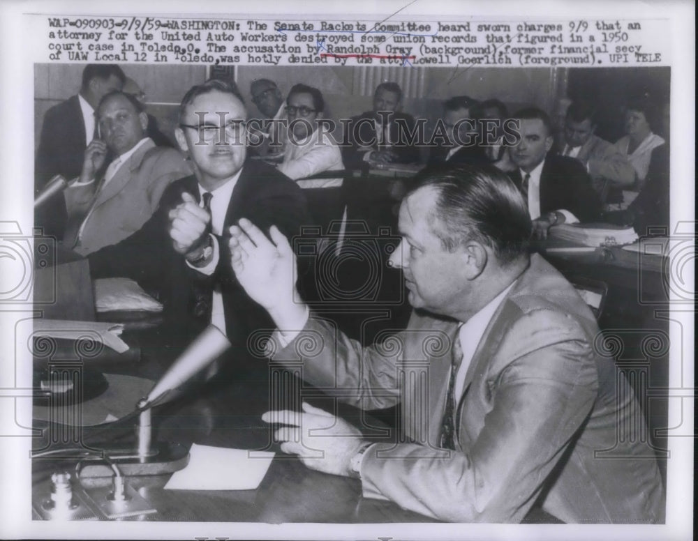 1959 Press Photo Senate Rackets Committee &amp; Attorney Auto Workers Union - Historic Images