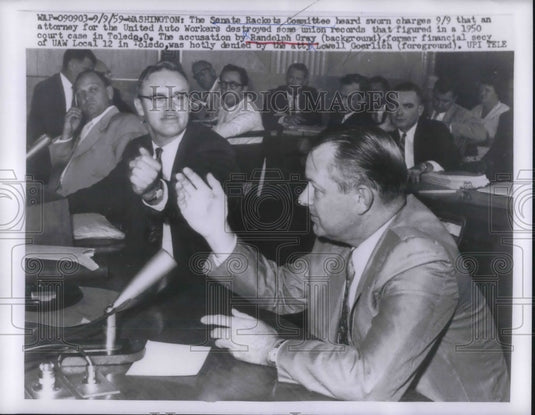 1959 Press Photo Senate Rackets Committee & Attorney Auto Workers Union - Historic Images