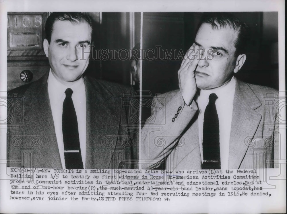 1953 Press Photo NYC, Artie Shaw testifies to House Un American Activities Comm - Historic Images