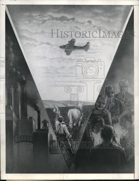 1943 Press Photo POW Nick Tag Artist Rendering of Prison Inmates Atlantic WWII - Historic Images