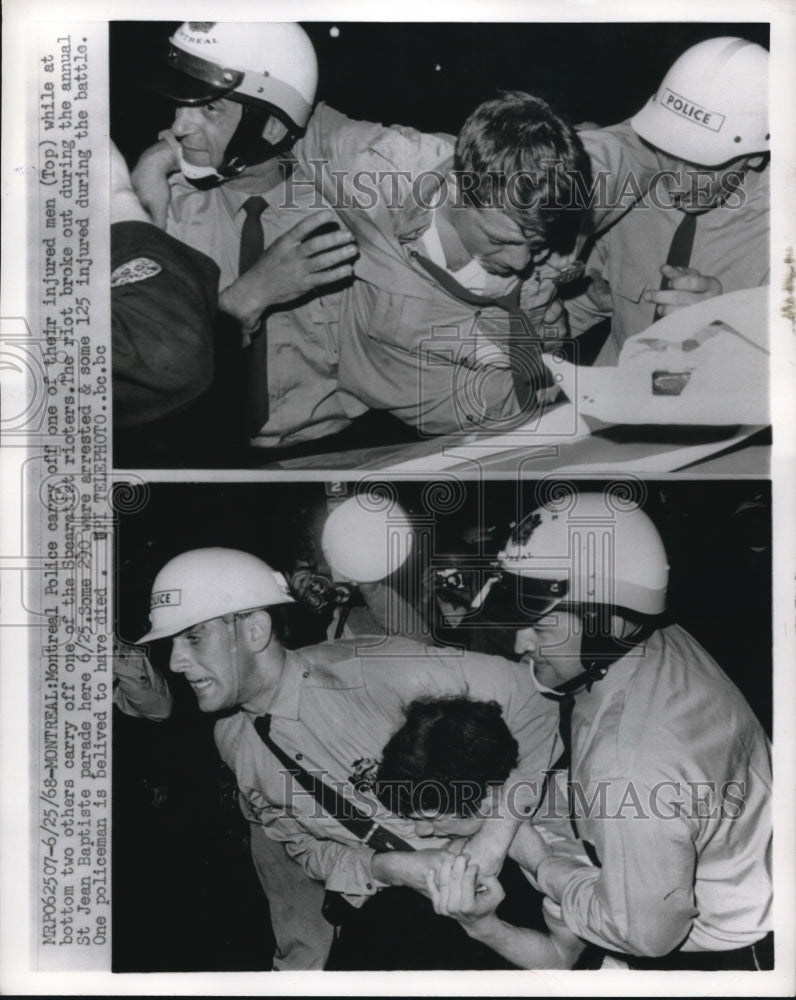 1968 Press Photo Injured Montreal Policeman At St. Jean Baptist Parade Canada - Historic Images