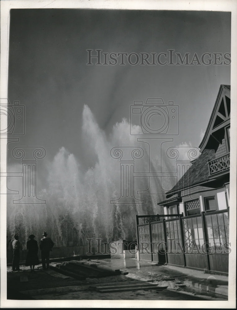 1939 Surf Hits Break Wall In Long Beach CA - Historic Images