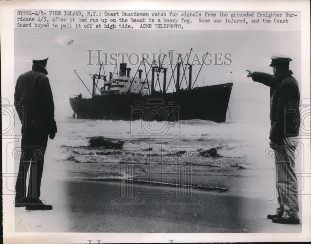 1950 Coastguards observe the grounded Freighter in Fire Island - Historic Images