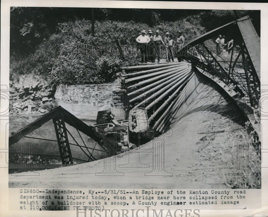 1951 Press Photo Kenton County Employee Working On Bridge is Injured in Collapse-Historic Images