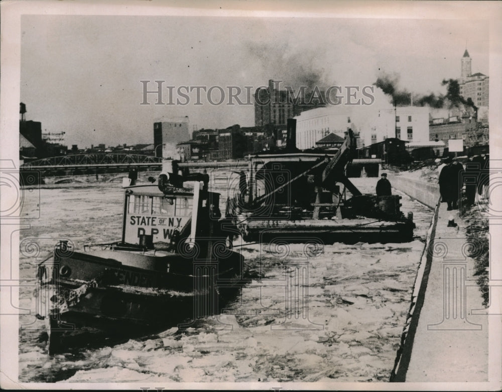 1936 Press Photo Tug Crashing Through Ice-Locked NY State Barge Canal-Historic Images