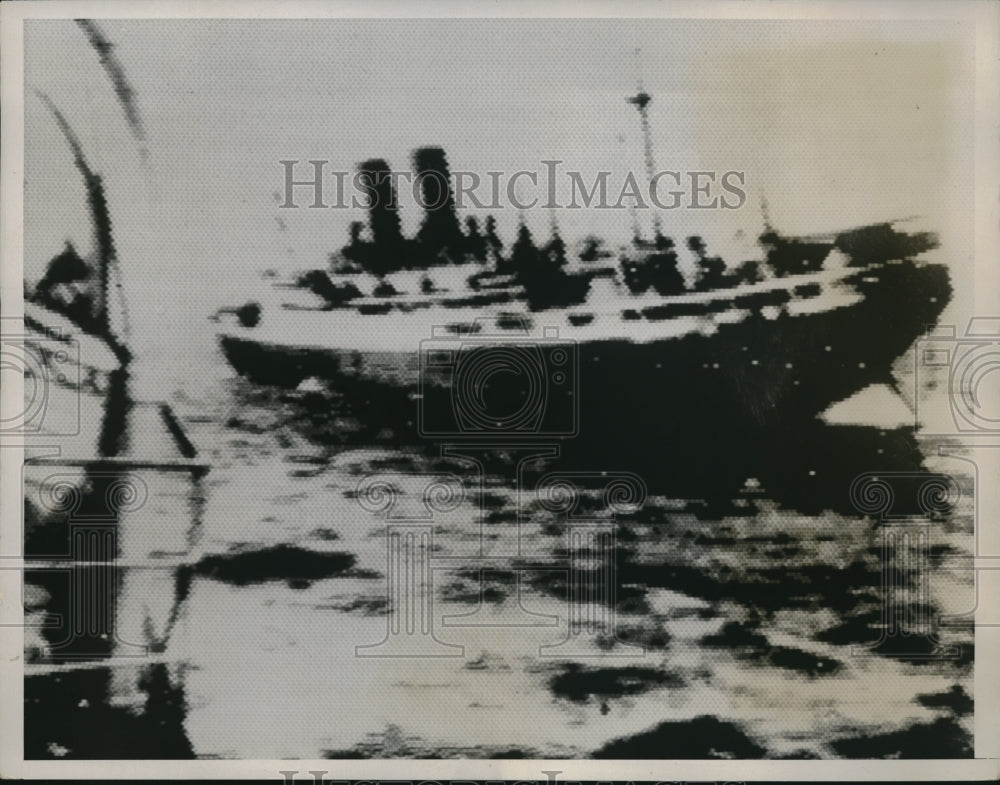 1934 Press Photo German Lloyd Liner Dresden Just Before it Sank 4 Killed - Historic Images