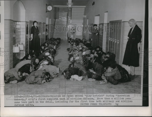 1963 Children at Ogden School play ostrich during operation wake up - Historic Images