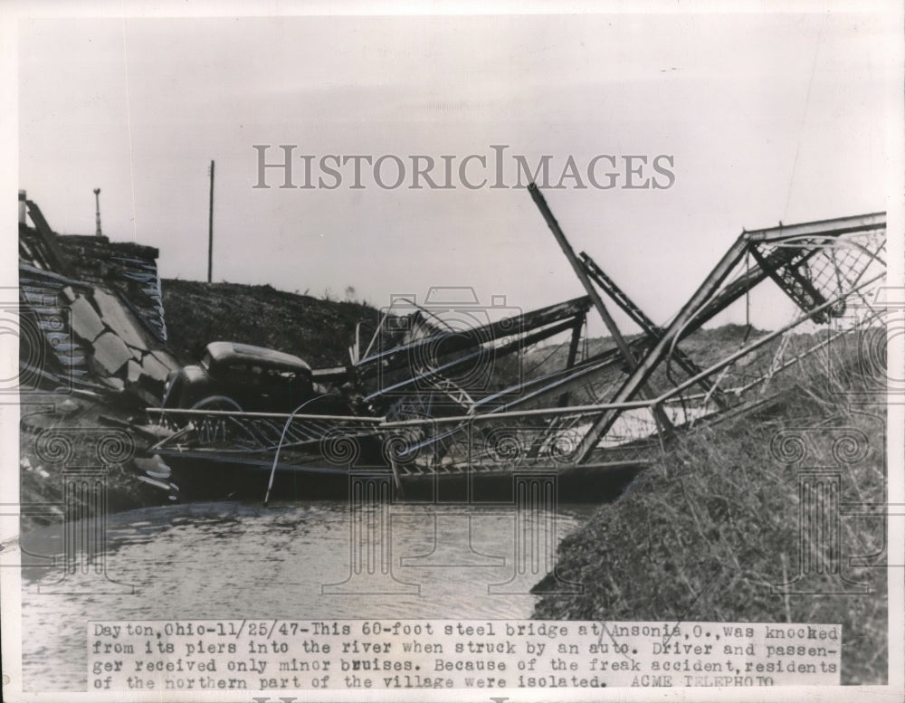 1947 Press Photo Bridge Collapsed In Dayton OH After Car Crash-Historic Images