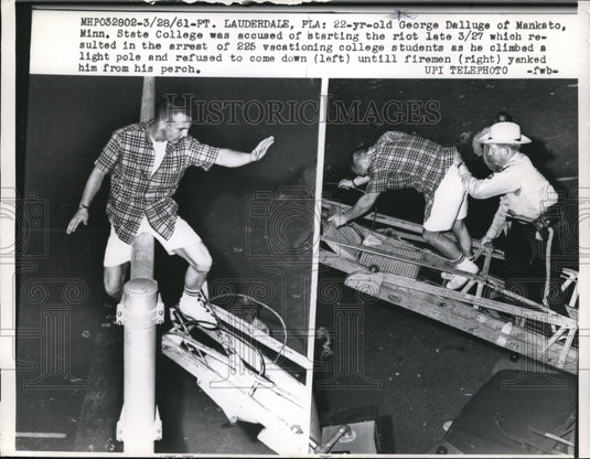 1961 Press Photo George Dalluge accused of starting a riot arrested - Historic Images