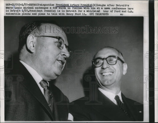 1959 Press Photo Argentine Press Arturo Frondizi having a laugh - Historic Images