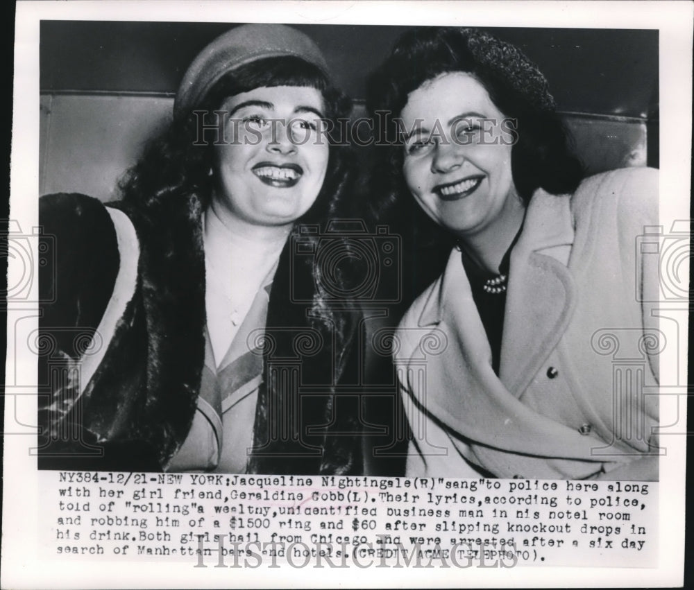 1949 Jacqueline Nightingale w/ her friend Geraldine Cobb arrested -  Historic Images