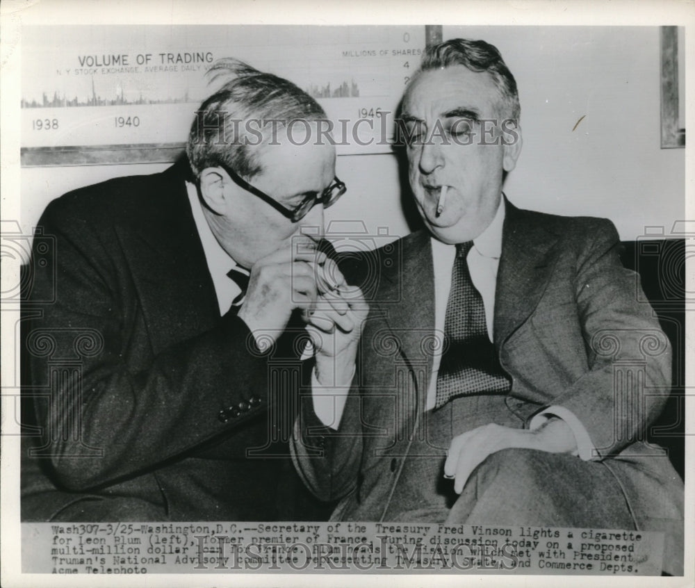 1946 Fred Vinson Treasury Secretary and Leon Blum French President - Historic Images