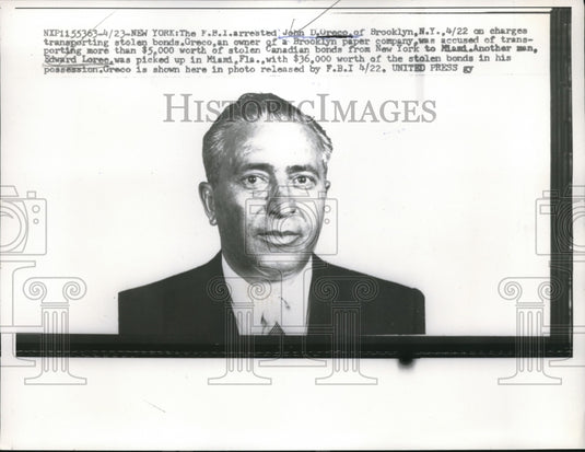 1958 John D. Greco Was Arrested by FBI for Transporting Stolen Bonds - Historic Images