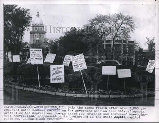 1958 Signs Left After Union Members Marched Governor's Mansion - Historic Images