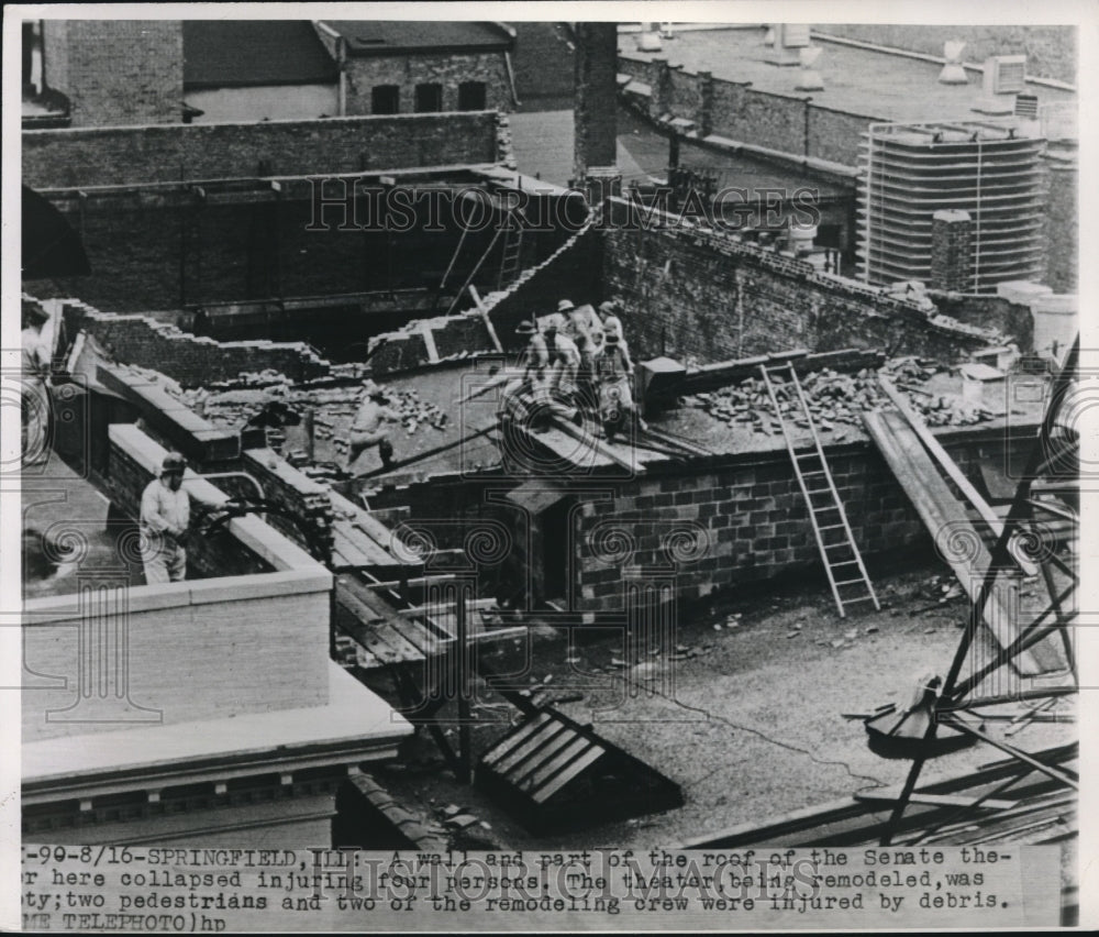 1947 Press Photo Wall and Roof Collapsed of Building in Springfield, Illinois - Historic Images