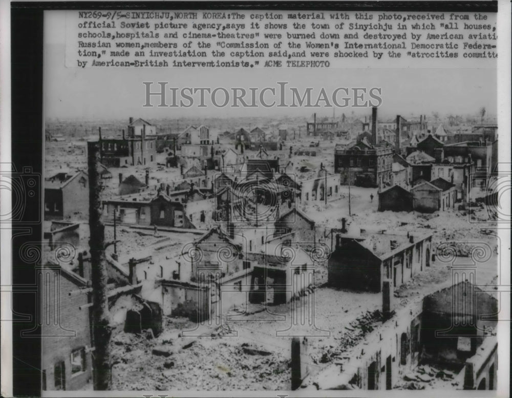 1951 Press Photo Destroyed Soviet Town of Sinyichju - Historic Images