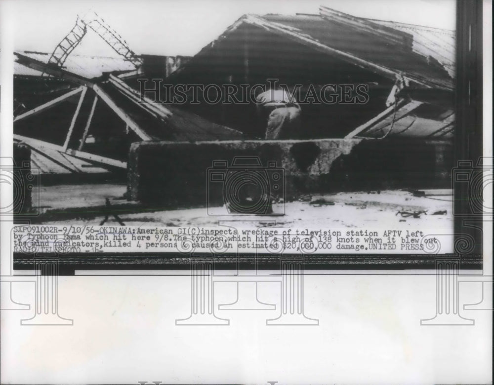 1956 Press Photo Wreckage of TV Station AFTV in Okinawa After Typhoon Hit-Historic Images