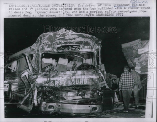 1962 CA Greyhound Collides With Truck In Fog, Kills Driver - Historic Images
