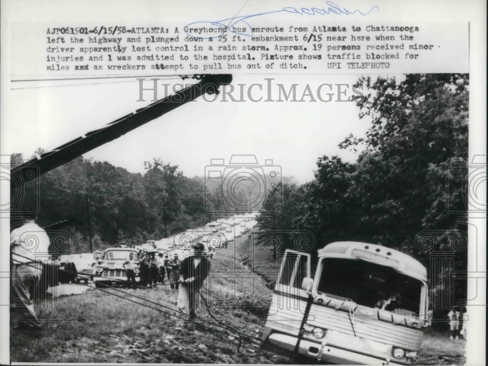 1958 Atlanta Georgia Greyhound Bus Runs off Road Heavy Rain No Injur - Historic Images