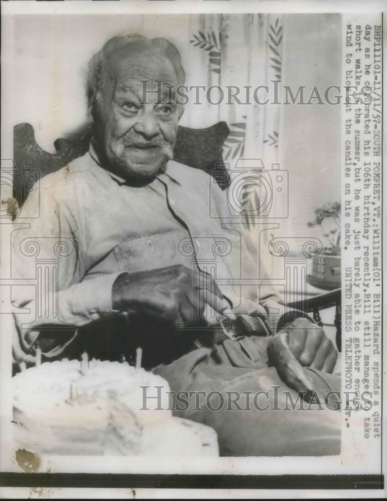 1957 Press Photo Smoker William (Ol&#39; Bill) Hazard Celebrates 106th Birthday - Historic Images