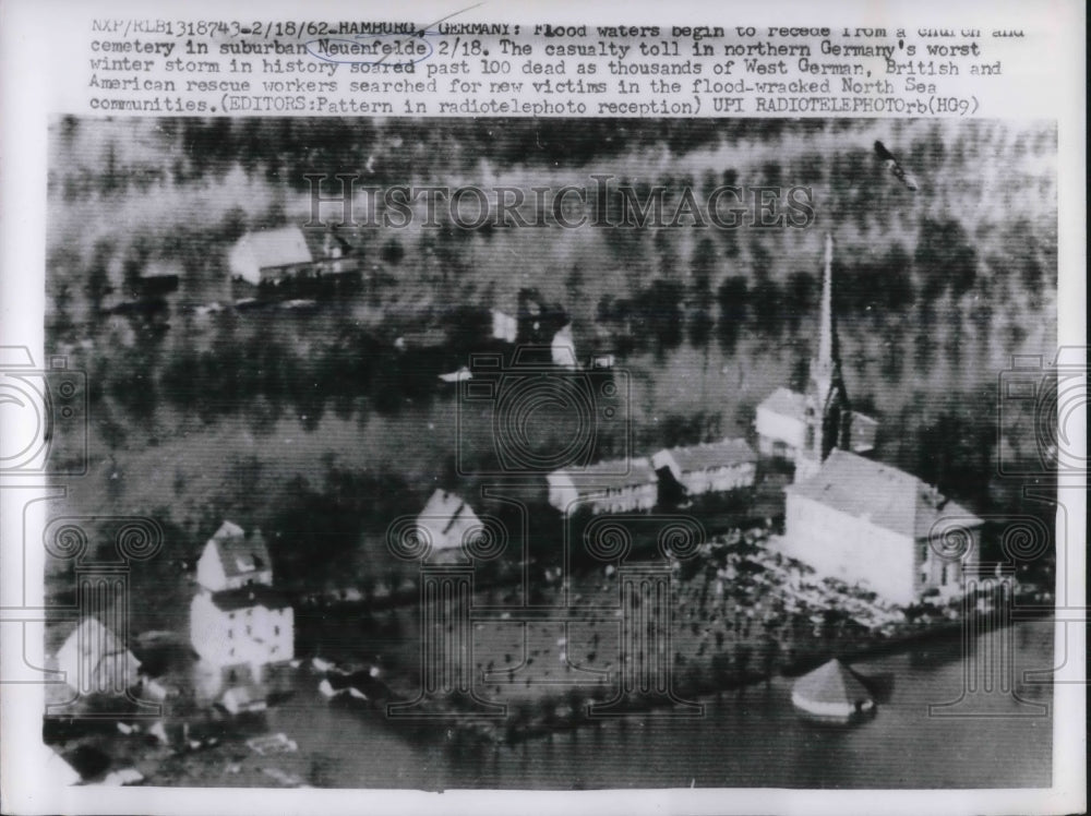 1962 Aerial view of Hamburg, Germany floods at Neuenfelde - Historic Images