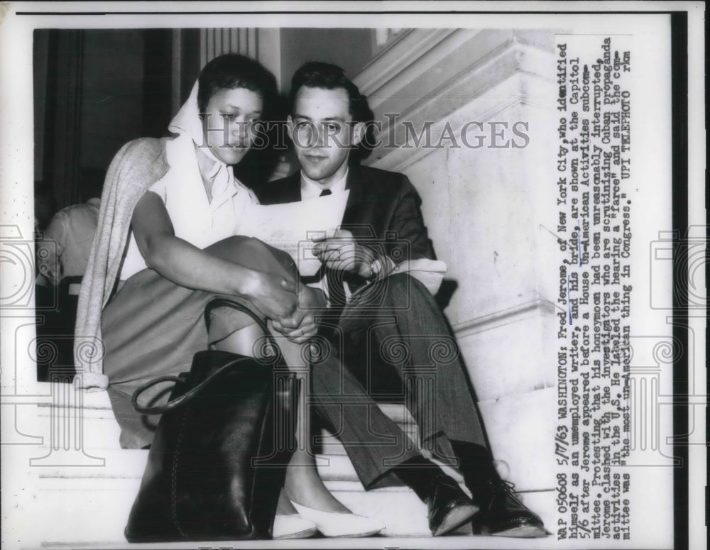 1963 Press Photo D.C F Jerome &amp; his bride at House Un American Activities Comm. - Historic Images