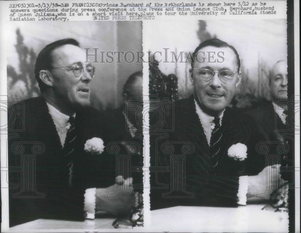 1958 Prince Bernhard of Netherlands at Press Conference - Historic Images