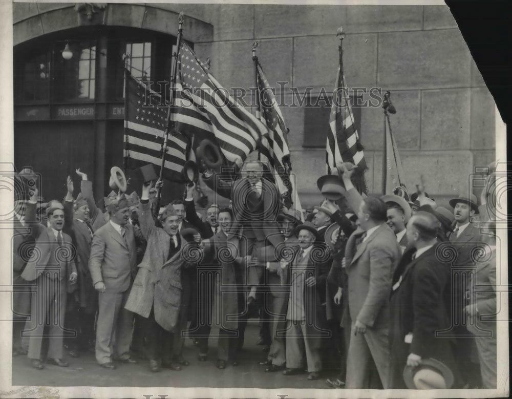 1930 EE Spafford Commander of American Legion Hoisted to Shoulders - Historic Images