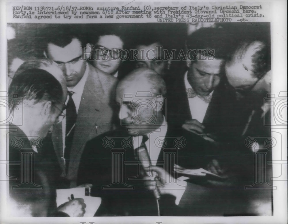 1957 Press Photo Amintore fanfari Italian Christian Democrat party-Historic Images