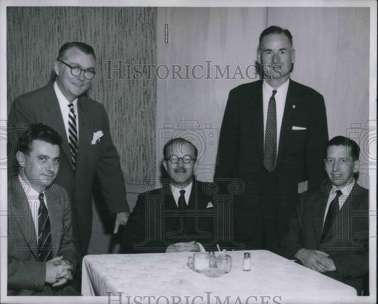 1955 Press Photo Rolls-Royce Officials Visit Caterpillar Plant In Peoria, IL - Historic Images