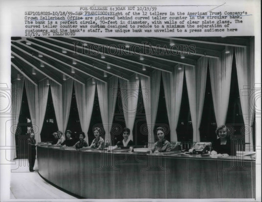 1959 grand opening of American Trust Company's circular bank office - Historic Images