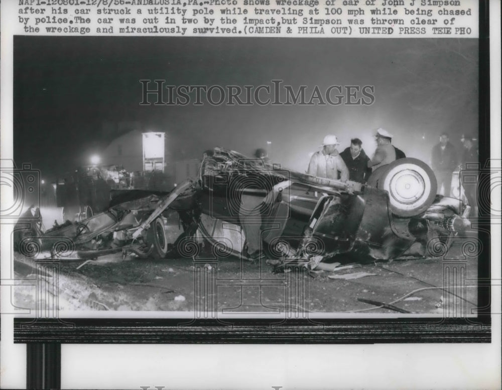 1956 Car Struck Utility Pole at 100 MPH Chased by Police - Historic Images