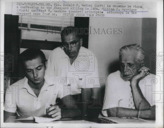 1957 Press Photo Donald J. Wedler, William J. Corrigan & Fred W. Garmone - Historic Images