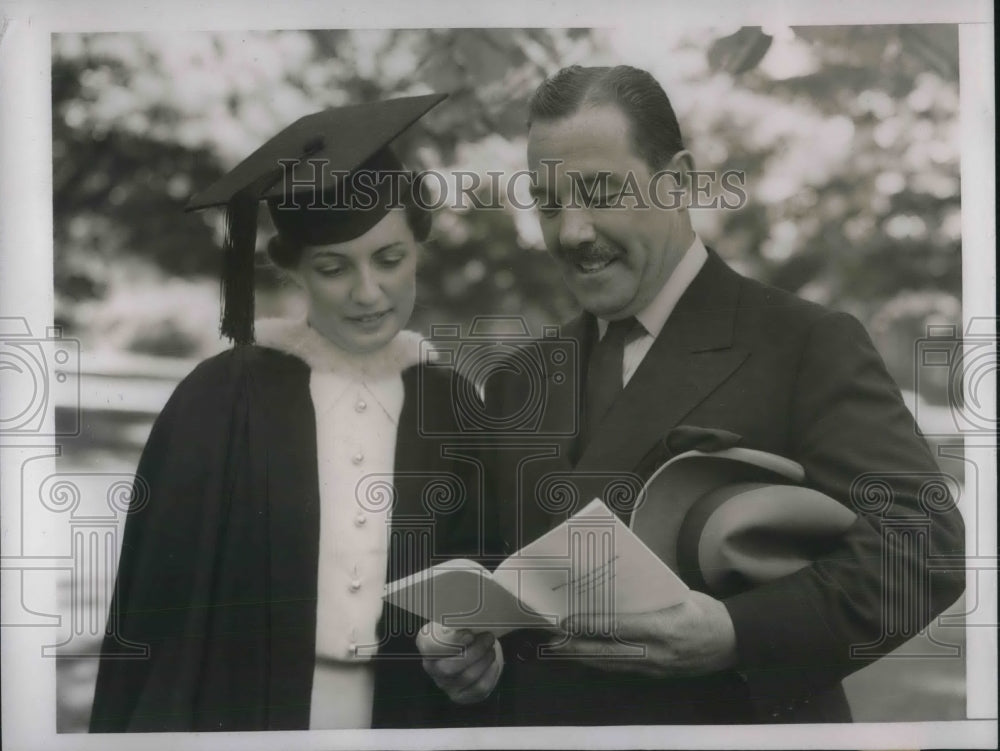 1938 Press Photo Grover Whalen With Daughter Mary Eleanore Whalen As They Attend-Historic Images