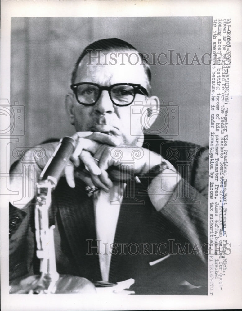 1958 Press Photo Teamster Vice President Owen Bert Brennan appears before senate - Historic Images