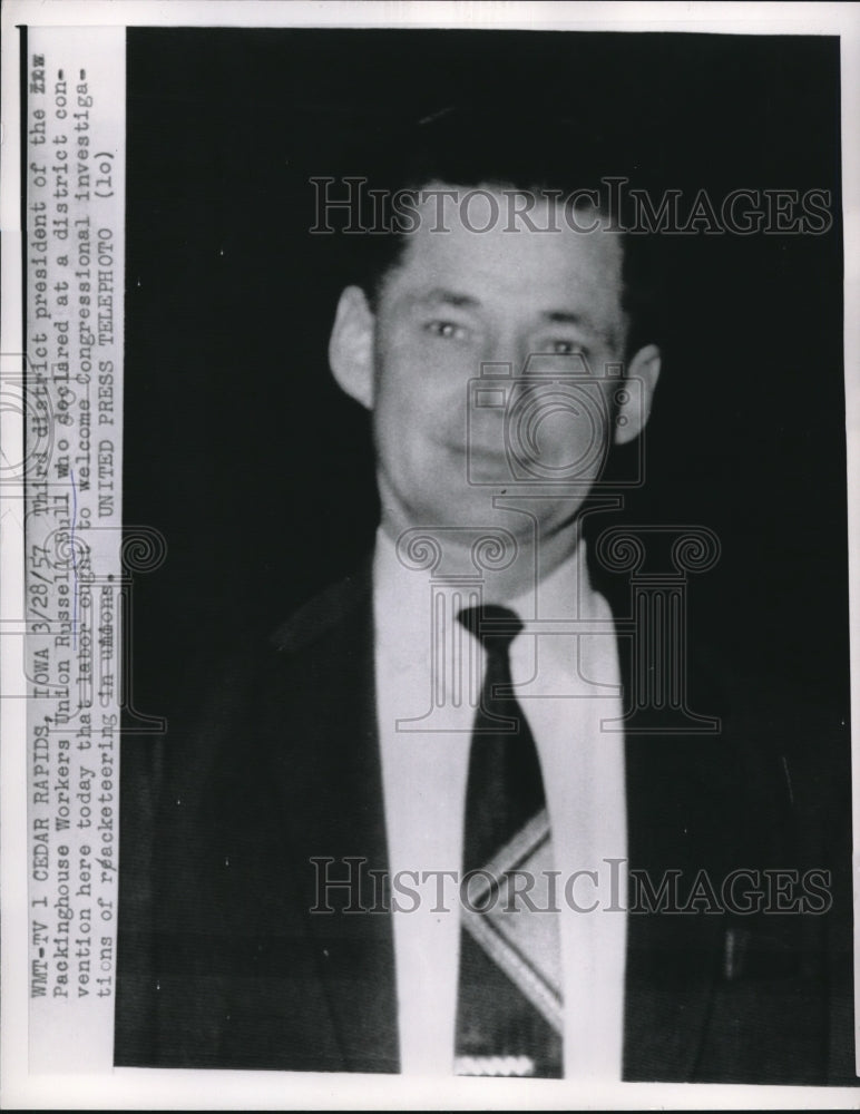 1957 Press Photo District Pres. of the Packinghouse Workers Union at congress - Historic Images