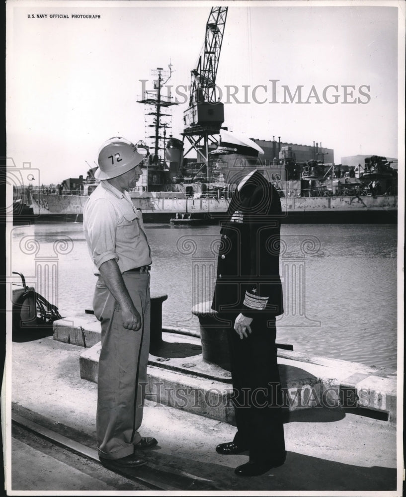 1973 Rear Admiral F. I. Entwistle and Henry Erwin, Mars Island yard - Historic Images