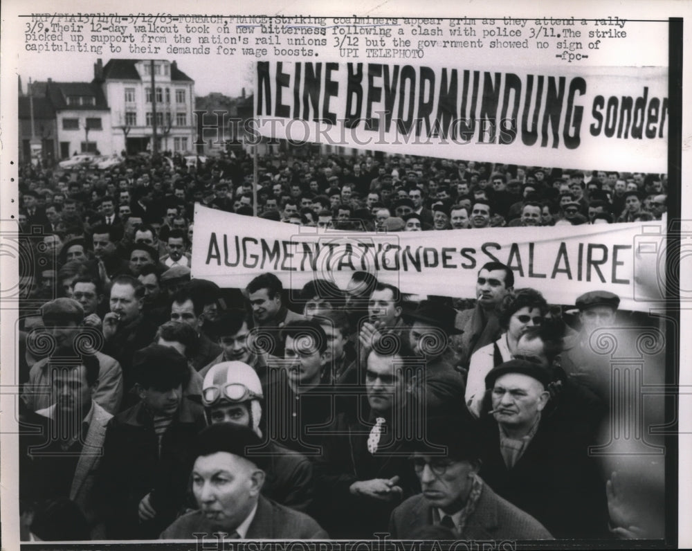 1963 Press Photo Striking Coalminers at a rally, Forbach, France-Historic Images