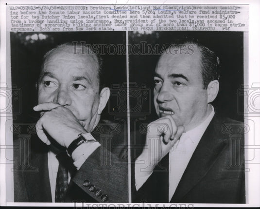 1958 Press Photo Brothers Luis & Max Block testifying at Senate - Historic Images