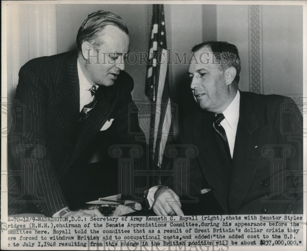 1947 Press Photo Secretary of Army Kenneth Royall &amp; Senator Styles Bridges - Historic Images