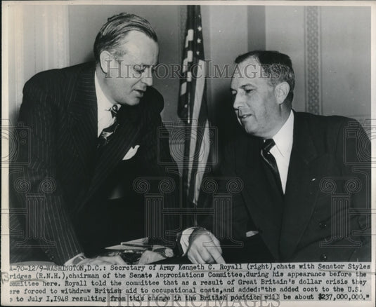 1947 Press Photo Secretary of Army Kenneth Royall & Senator Styles Bridges - Historic Images