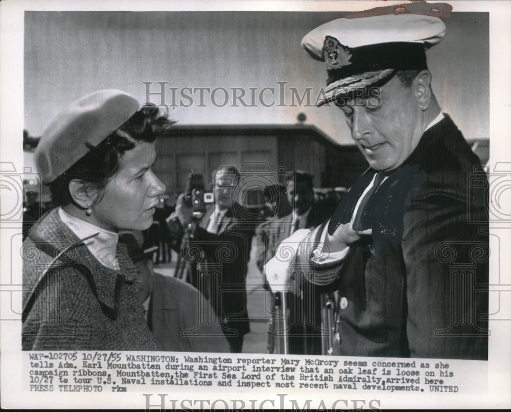 1955 Press Photo Reporter Mary McGrory &amp; Admiral Earl Mountbatten Interviewing-Historic Images