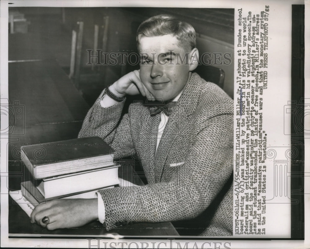 1955 Willard Miller Jr Age 17 at Dundee School Board Meeting - Historic Images