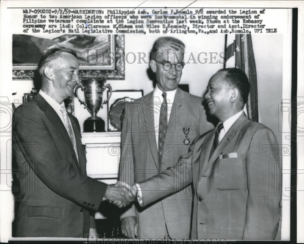 1959 Press Photo Ash Carlos Boule American Legion Officers Miles Kennedy - Historic Images