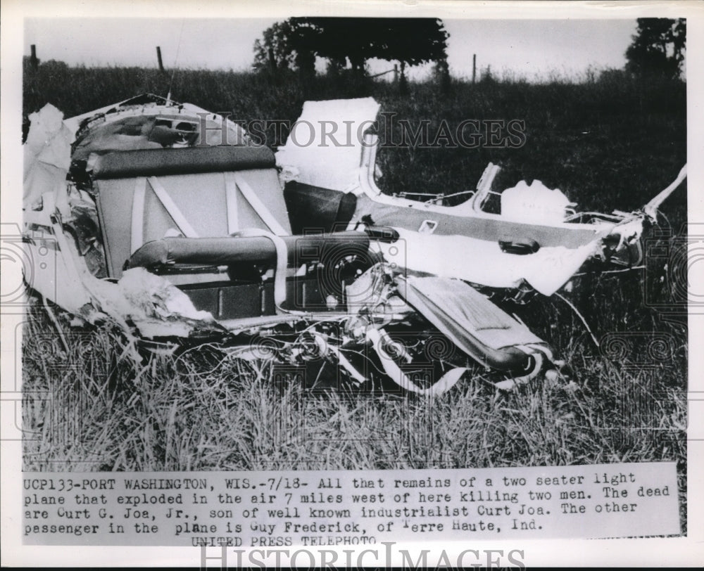 1953 Press Photo Port Washington, Wis, light plane wreckage after an explosion - Historic Images