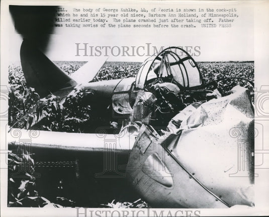 1959 Press Photo The Body Of George Kuhlke Shown In The Cockpit Of Plane - Historic Images