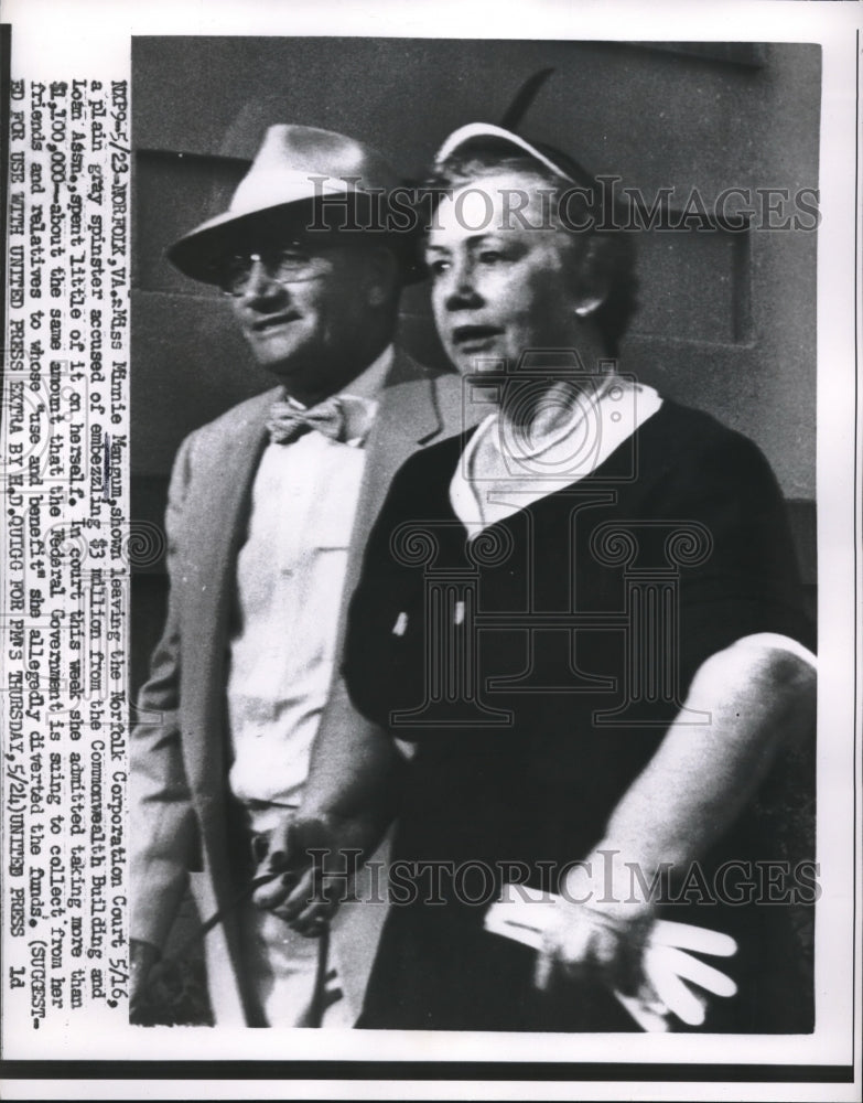 1956 Press Photo Minnie Mangum Accused of Embezzling $3 Million Dollars-Historic Images