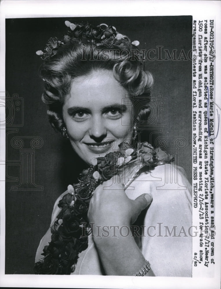 1958 Press Photo Rose Marie McColl Queen of Michigan State Florists Association - Historic Images